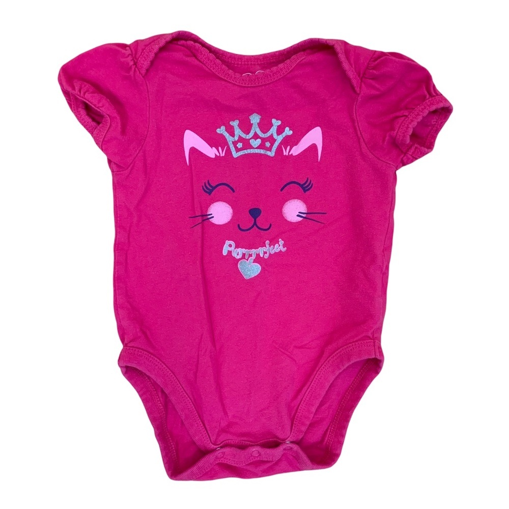 Children’s Place Fuschia Barbie Pink Cat Bodysuit Baby size 6-9 M